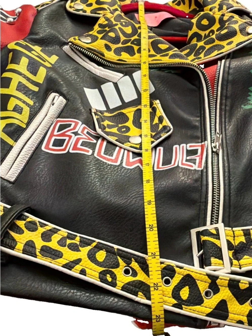Azalea Wang Tiger Studded Moto Jacket Leopard Graphic Punk M